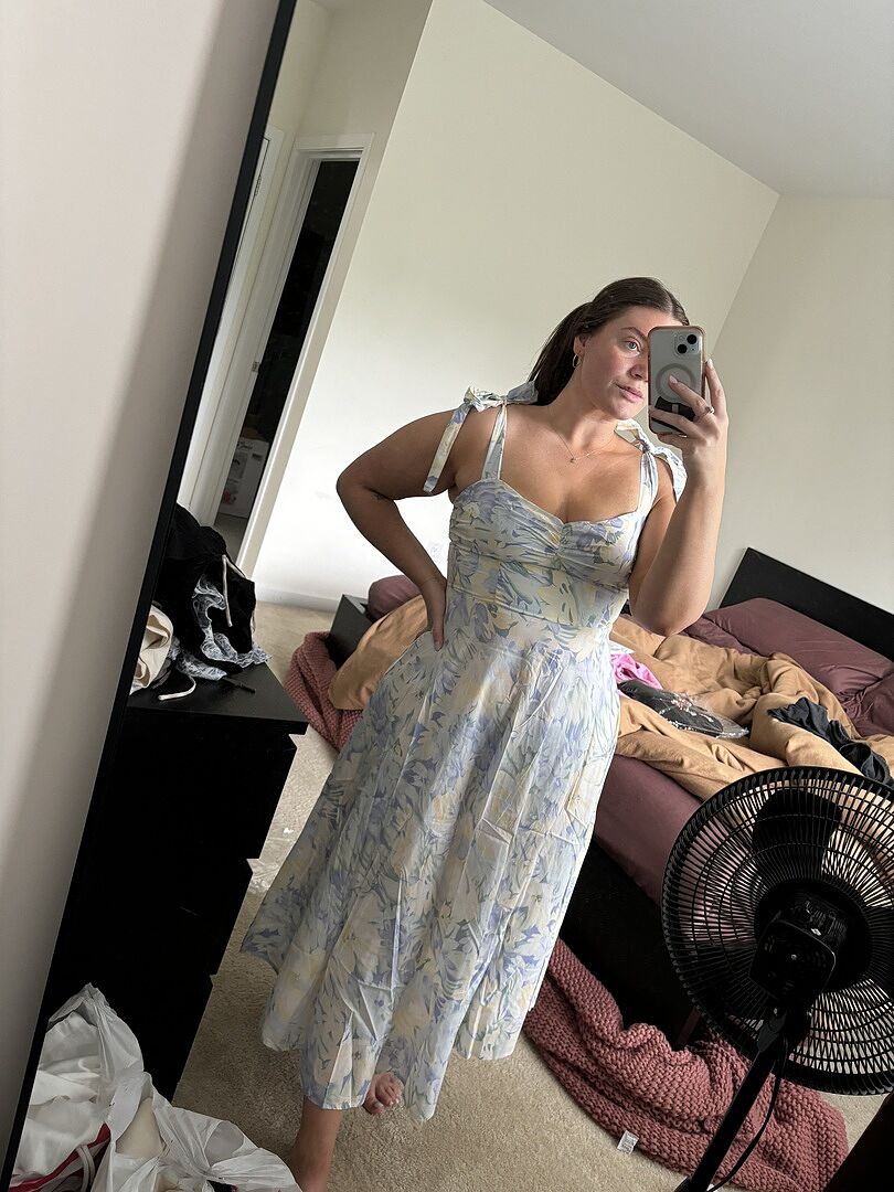 strapless open back dress Sweet Pea Tied Shoulder Midi Dress Floral Blue main image 0