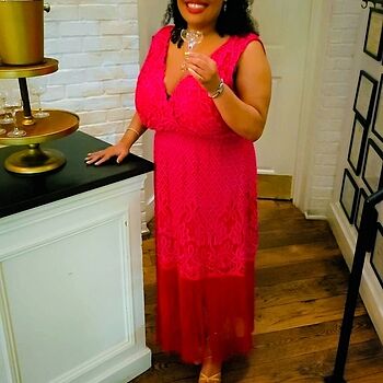 Lace V Neck Fringe Dress - Very Berry Red | Boston Proper