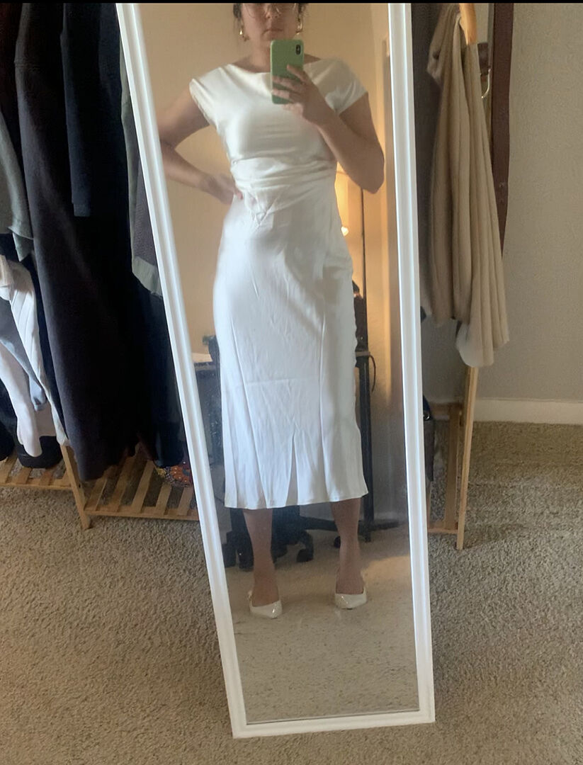 Loveland Cap Sleeve Cowl Back Midi Dress Oyster Selfie Leslie