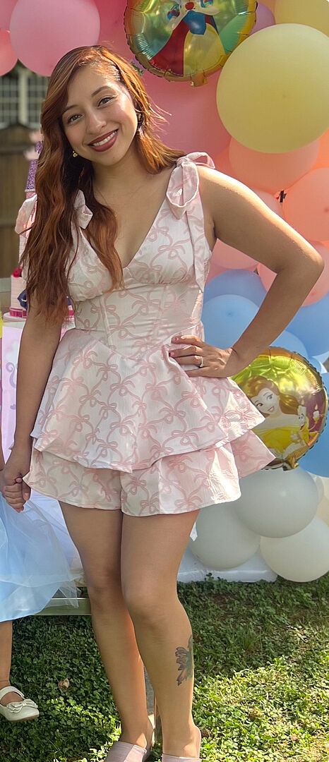 Shop the Paris Muse Tied Shoulders Ruffle Romper Pink
