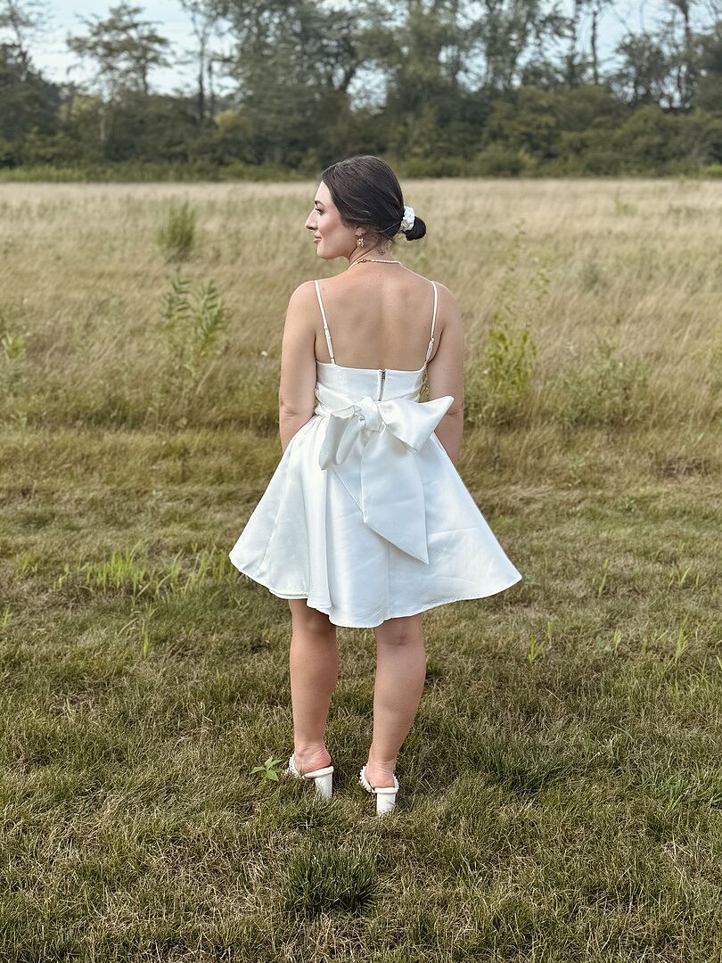 Athens Flared Bow Mini Dress White | Selfie Leslie
