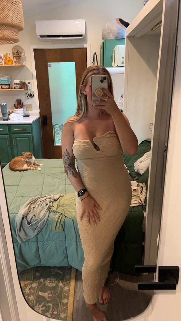 Shop the Horizon Strapless Textured Midi Dress Nude