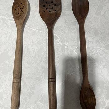 2 Wooden 14 x 3 x high quality 3/4 with 5/8 deep bowl Cooking Kitchen Spoons. Handcrafted, Walnut Wooden Spoon Large Size, 1 with holes and 1 without