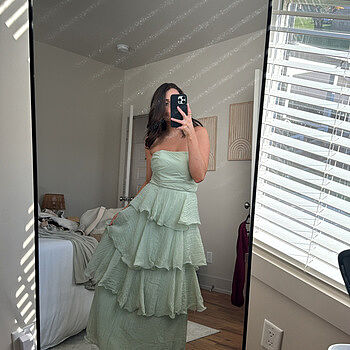 Giavana Strapless Layered Midi Dress Sage Selfie Leslie