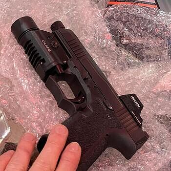 PSA Dagger Complete RMR Slide Assembly with Threaded Barrel & Holosun HS407C X2 Reflex Sight, Black Solid slide and great optic. Must buy if already wanting the optic.