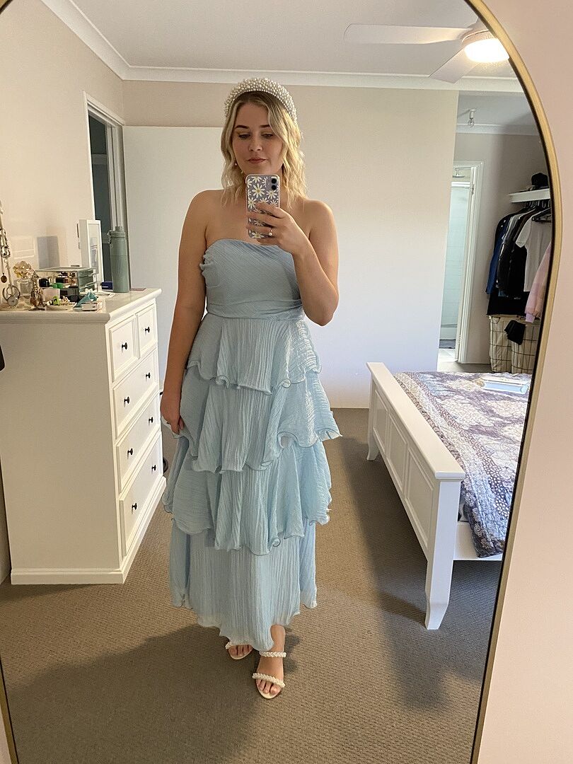 knee length dresses for ladies Giavana Strapless Layered Midi Dress Sage– Selfie Leslie main image 1
