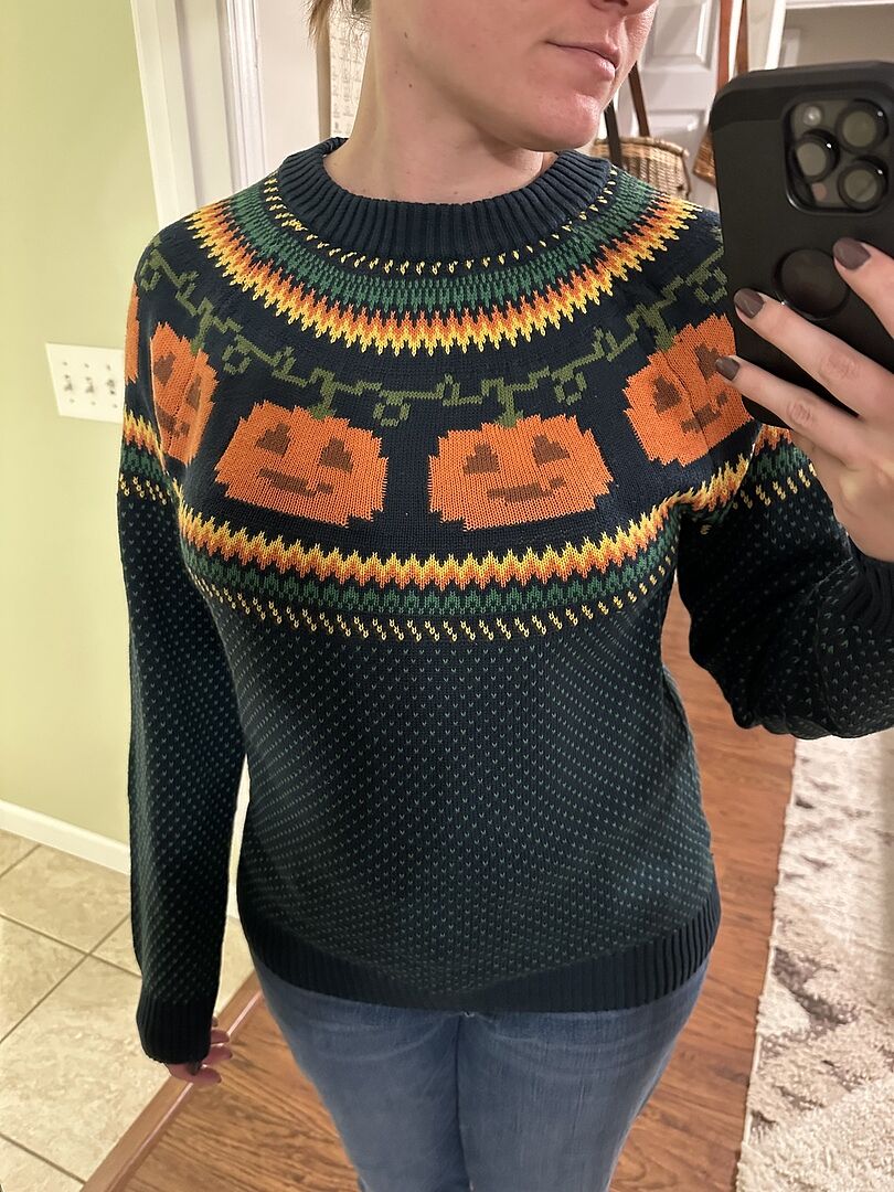 ModCloth Give Em Pumpkin to Talk About Beanie Hat Fair Isle Pom Hat Blue Orange Give  main image 3