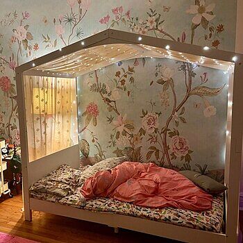 Colorful Chinoiserie Floral Wallpaper Mural Made our daughter’s bedroom magical.