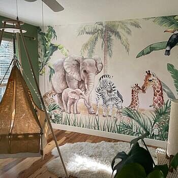Kids Safari Animals with Cub Wallpaper Mural Beautiful! They custom fit the