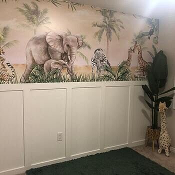 Kids Safari Animals with Cub Wallpaper Mural Looks great in the nursery!