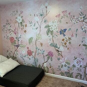 Colorful Chinoiserie Floral Wallpaper Mural So pretty! You don’t even