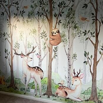 Nursery Cute Animals in the Forest Watercolor Kids Wallpaper Murals The wallpaper is absolutely stunning,