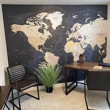Navy Blue Political World Map Wallpaper Mural This map mural is beautiful!