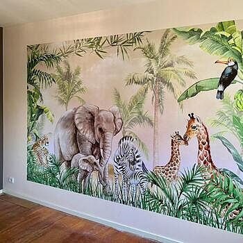 Kids Safari Animals with Cub Wallpaper Mural Mega schöne & hochwertige Tapete.
