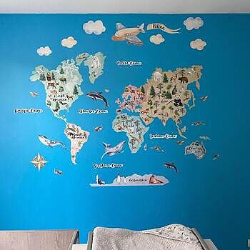 Kids Watercolor World Map Wall Decal Sticker Vraiment magnifique merci !