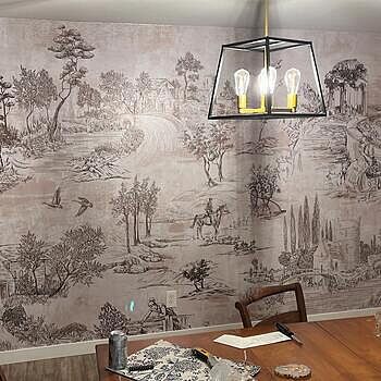 Vintage Monochrome Jouy Style Landscape Wallpaper Mural Bonne communication avec le vendeur.