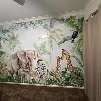Kids Safari Animals with Cub Wallpaper Mural This wallpaper sticker matches the