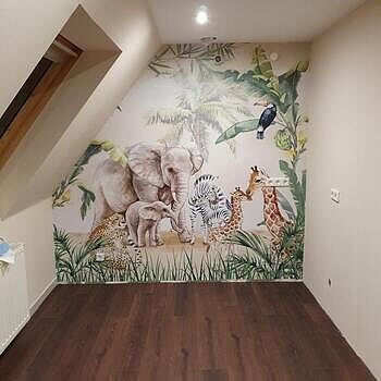 Kids Safari Animals with Cub Wallpaper Mural Looks great and was very