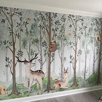 Nursery Cute Animals in the Forest Watercolor Kids Wallpaper Murals Prompt service and fast shipping,