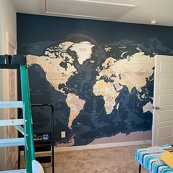 Navy Blue Political World Map Wallpaper Mural Sized perfectly to my measurements.