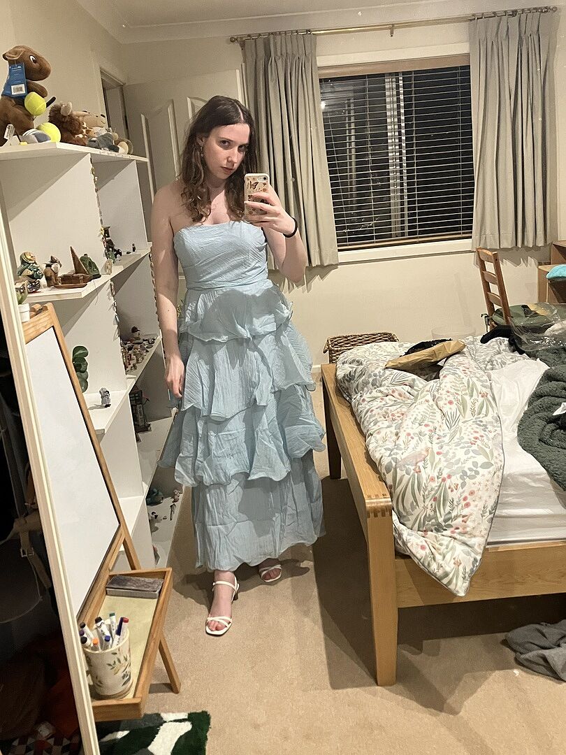 Giavana Strapless Layered Midi Dress Pale Blue Selfie Leslie