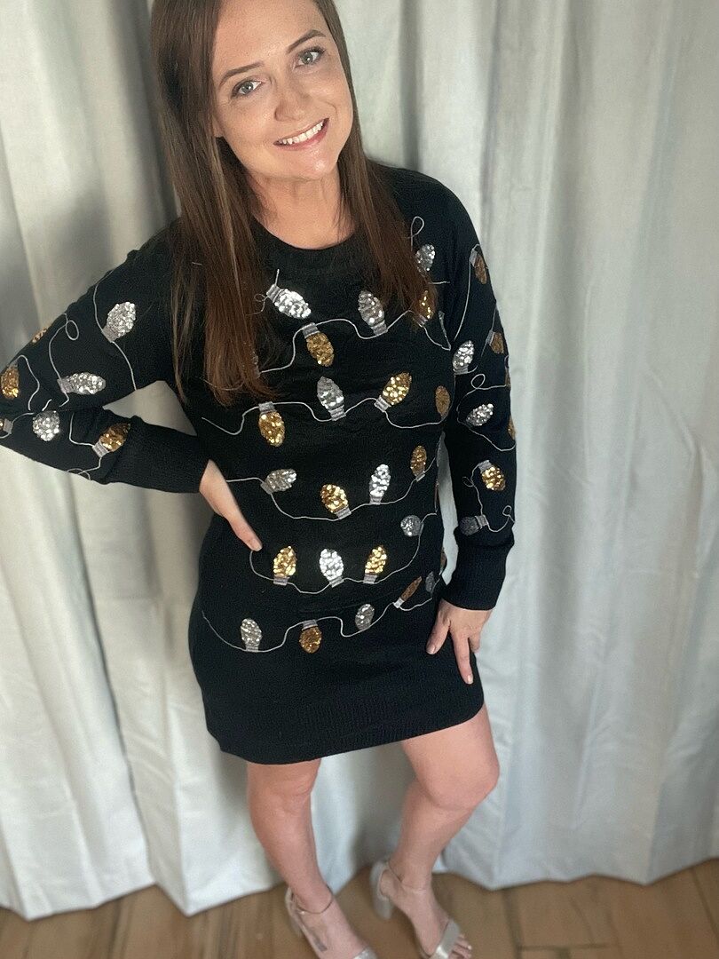 plus size sequin christmas dress Women's Christmas Light Strand Sequin Sweater Dress