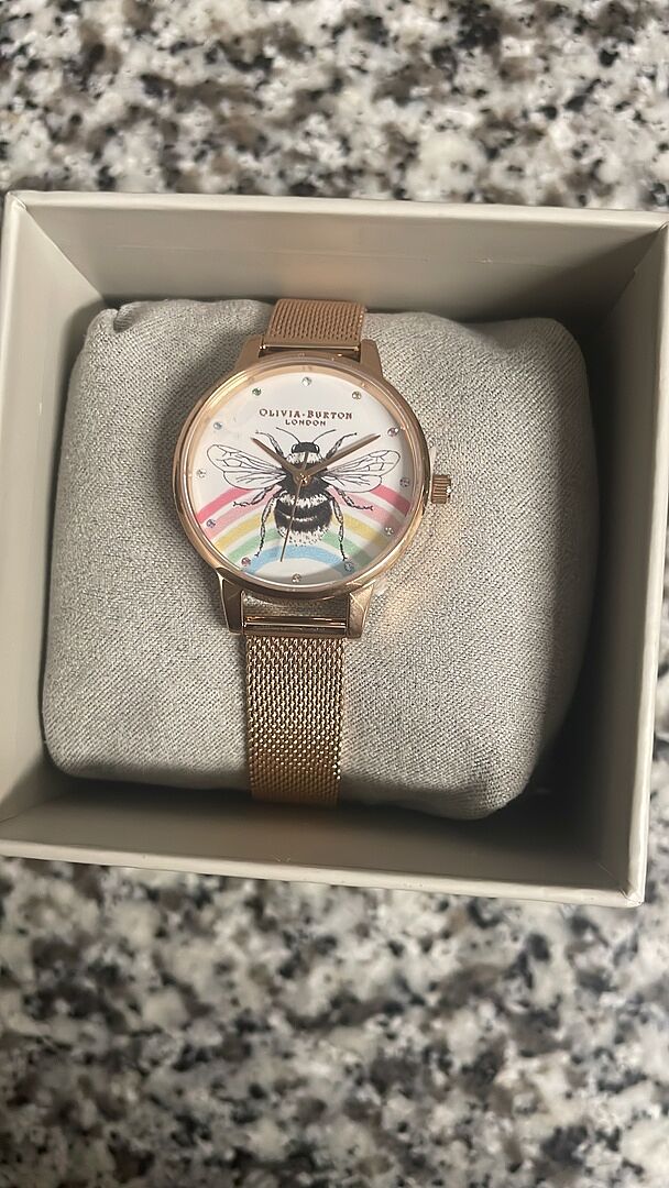 Illustrated Animals Rainbow Bee, Rose Gold Mesh | Olivia Burton London