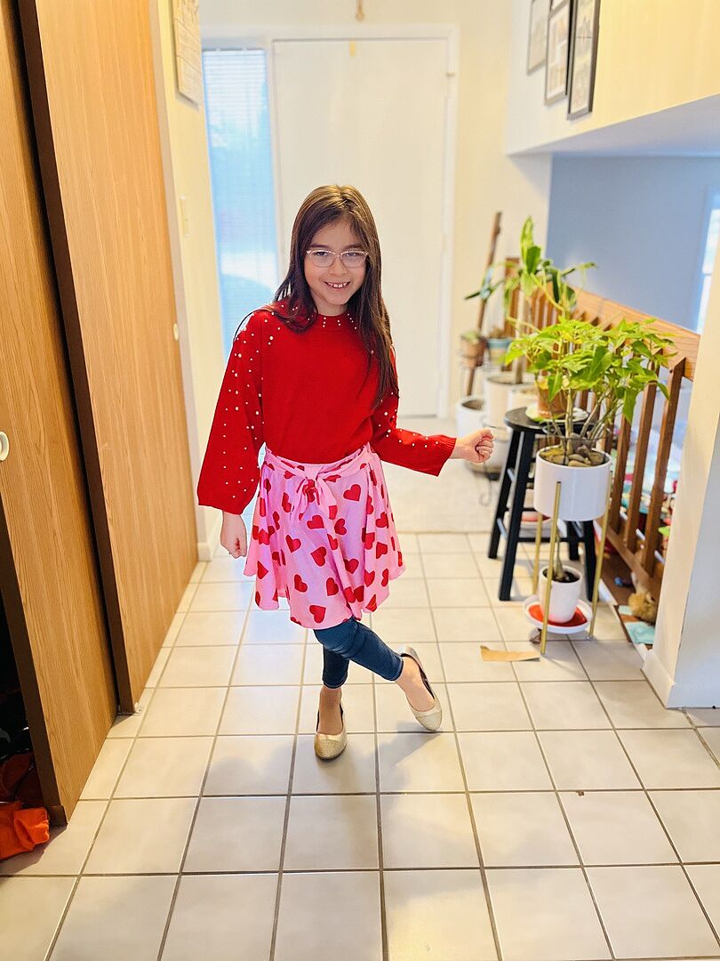 Red Pearl Sweater Hearts Skirt Set | Sparkle In Pink