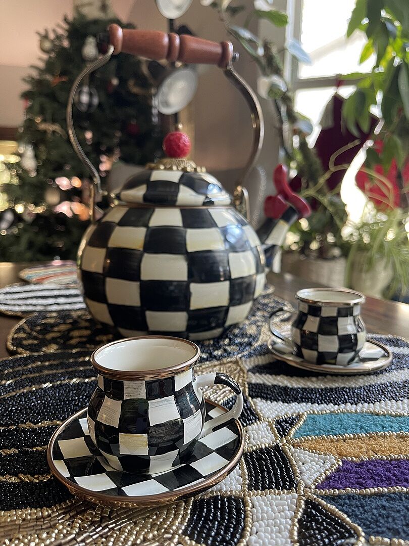 MacKenzie-Childs | Mocha Check Espresso Cup & Saucer Set