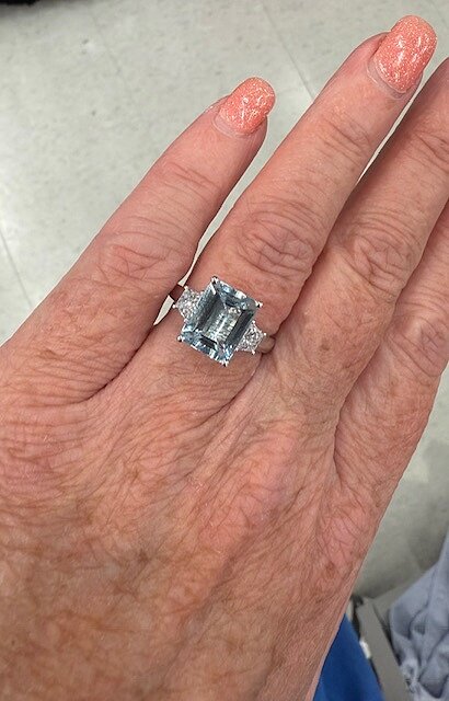 4.00 Carat Lab-Created Blue Topaz Sterling Silver Ring - Emerald Cut, Sizes 6-9