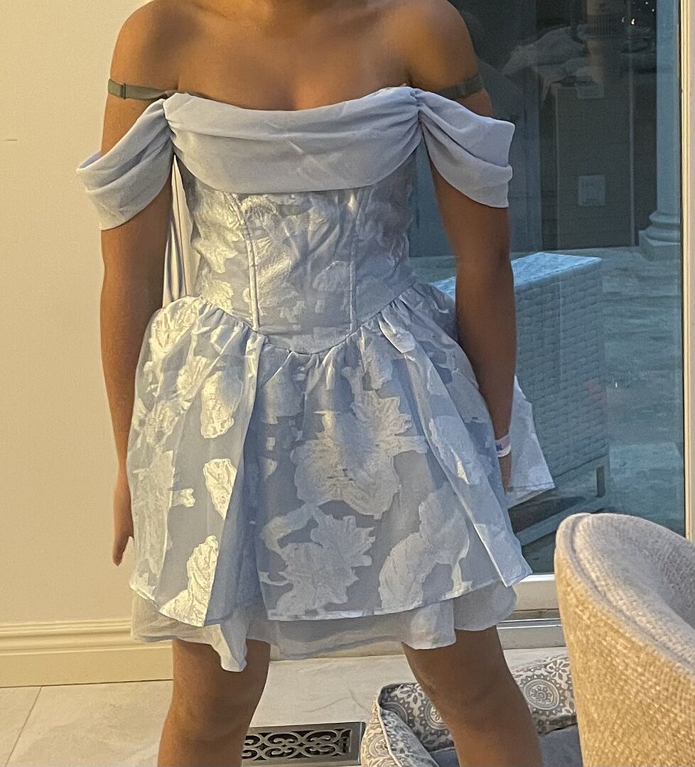 Lusting Off-Shoulder Mini Dress Blue Selfie Leslie
