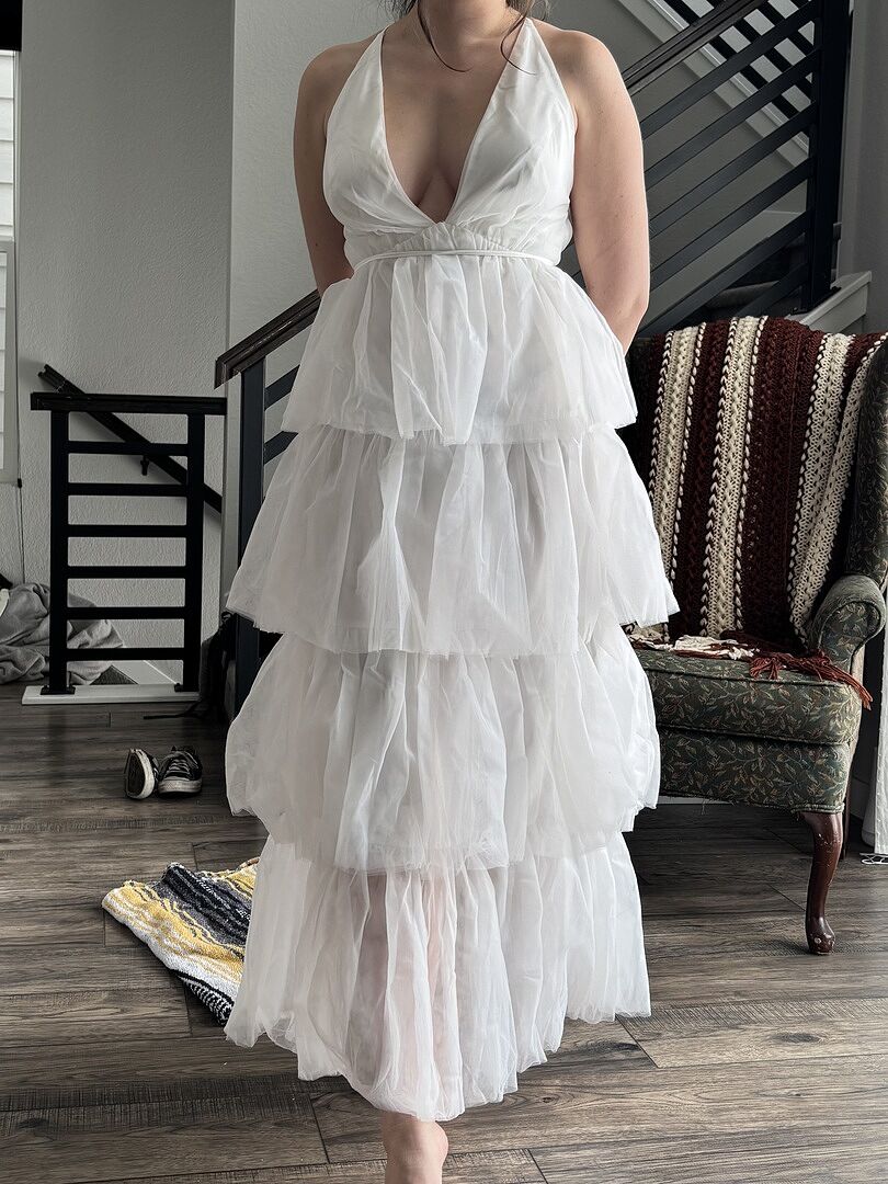 LE’RURE Wavy frill bustier stripe dress Ruched Bustier Ruffle Trim Hem Floral Print Tube Dress
