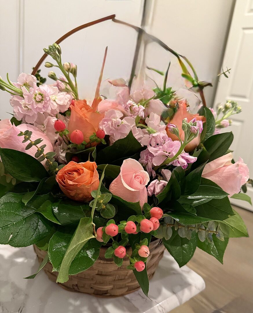 Pink Basket Of Flowers | Beverly Hills Flower Delivery | French
