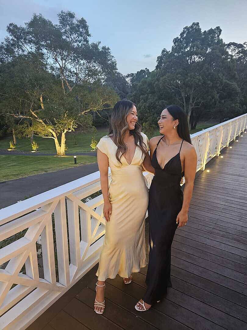 white christmas dresses Lucinda V-Neck Twist Back Midi Dress Champagne– Selfie Leslie main image 1