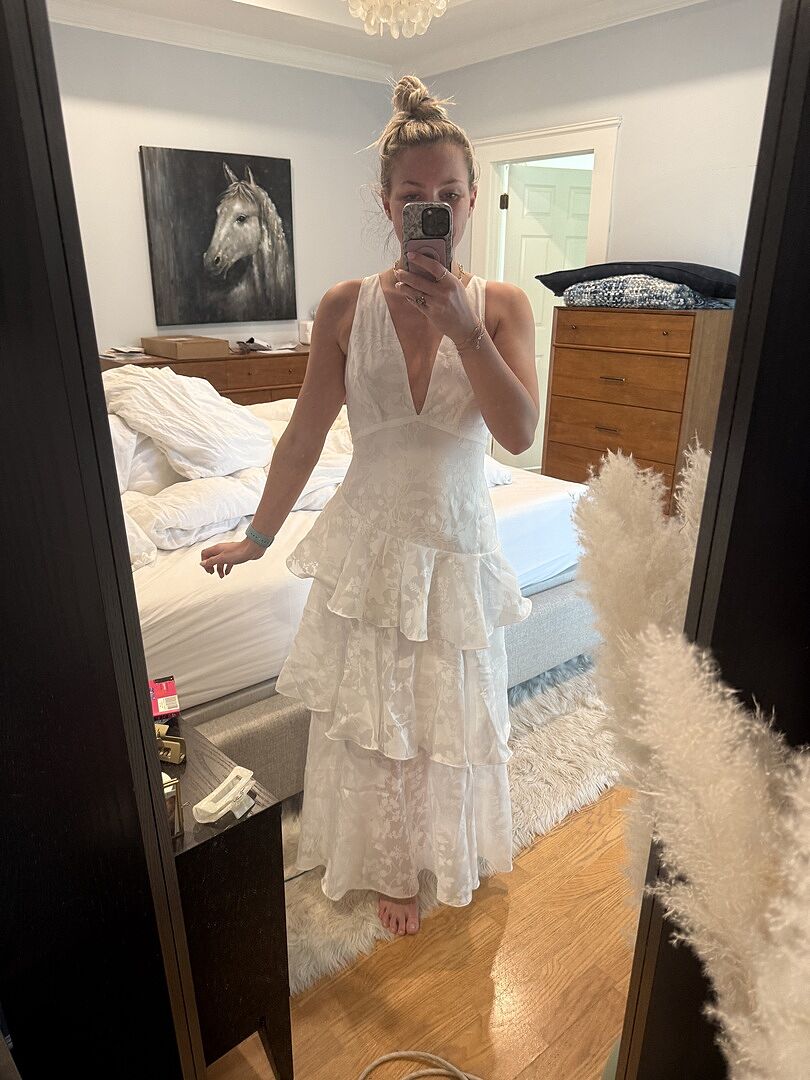 white christmas dresses Ivory Ruffled A Line Chiffon Maxi Engagement Dress main image 1