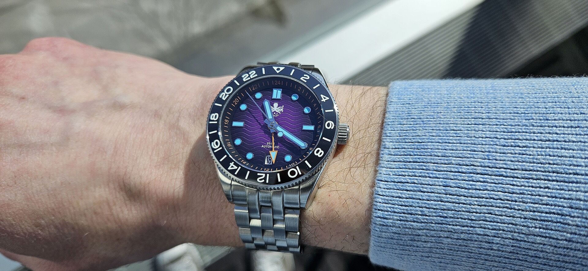 PHOIBOS WAVE MASTER GMT 200M Automatic Diver Watch PY049H Purple