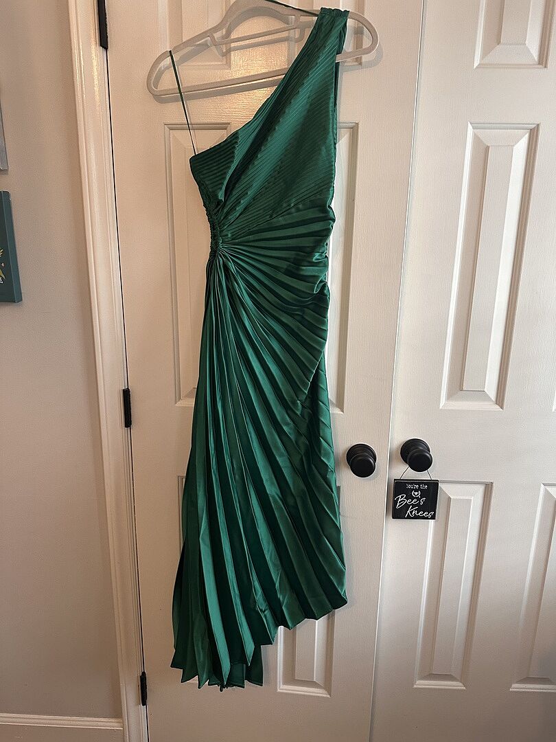 Shop the Brooklynn One-Shoulder Accordion Pleat Dress Kelly Green