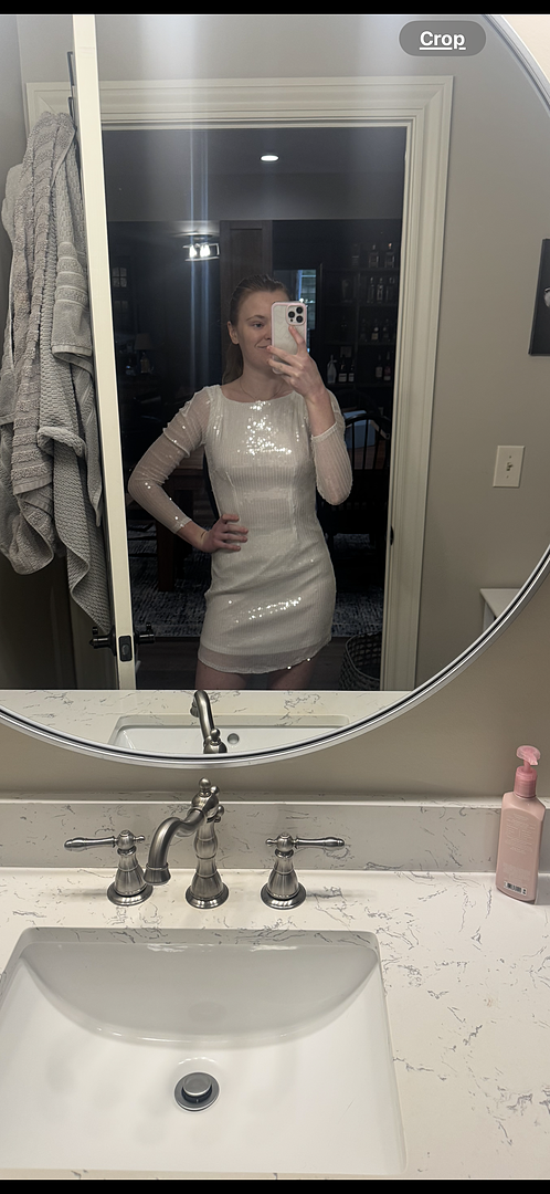 knee length dresses for ladies Karma Long Sleeve Keyhole Back Sequin Dress White main image 1