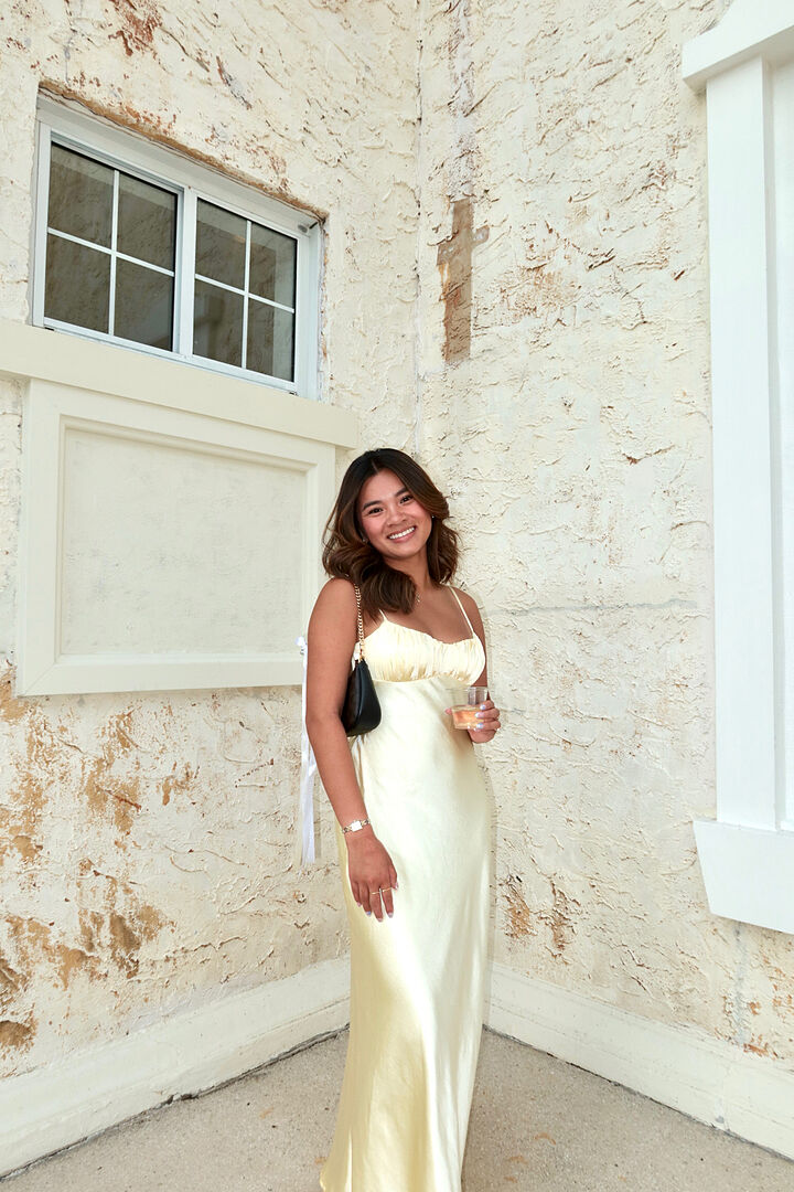 Shop the Nerida Twist Back Satin Maxi Dress Lemon