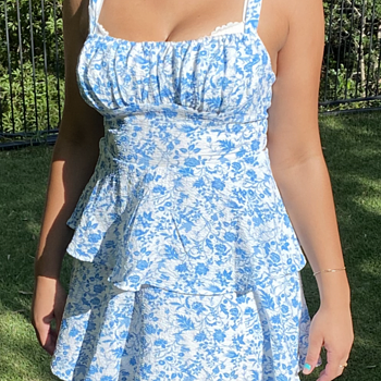 Provence Bloom Tiered Ruffle Mini Dress Blue | Selfie Leslie