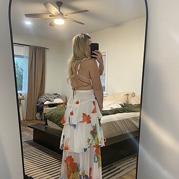 knee length dresses for ladies Veda Strappy Back Ruffle Mini Dress Floral Orange main image 0