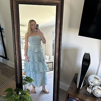 Giavana Strapless Layered Midi Dress Pale Blue | Selfie Leslie