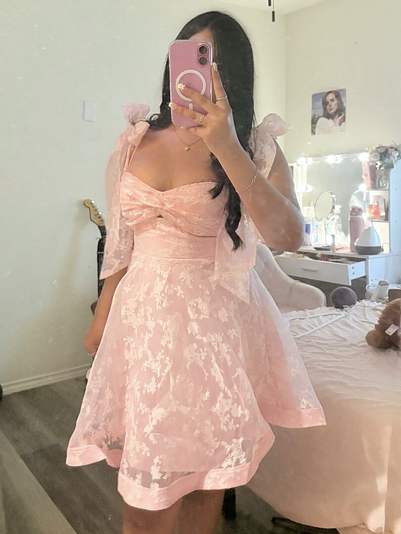 Shop the Oliana Tied Shoulders Keyhole Mini Dress Blush