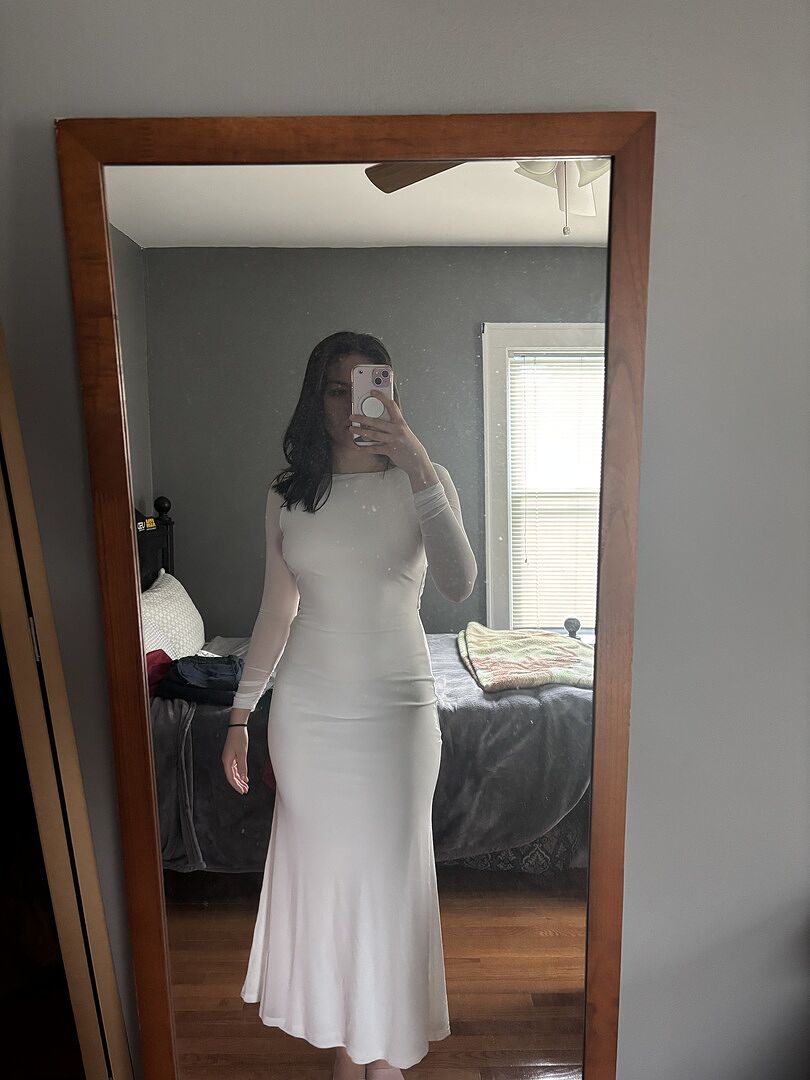Lustre Open Back Mesh Maxi Dress White | Selfie Leslie