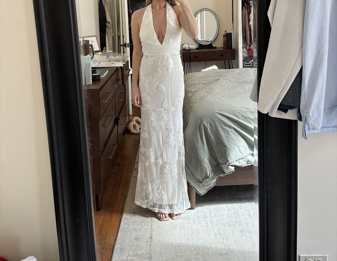 navy blue dress for baby girl Cipriana Backless Halter Maxi Dress Embellished White– Selfie Leslie