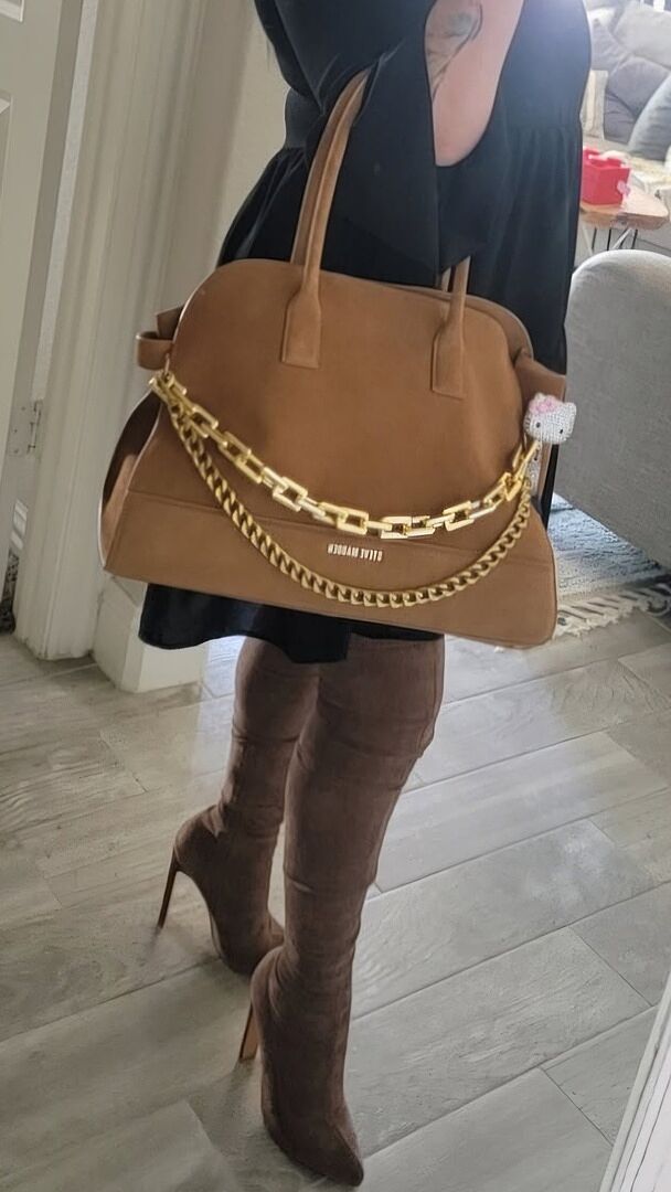 HEIDEE Bag Black Suede | Women's Shoulder Strap Tote Handbag