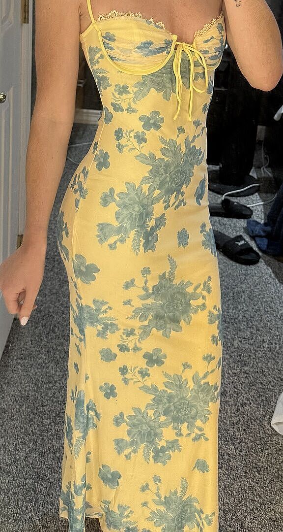 chinese dress ladies Mariana Yellow Lace Bust Midi Dress - US 6