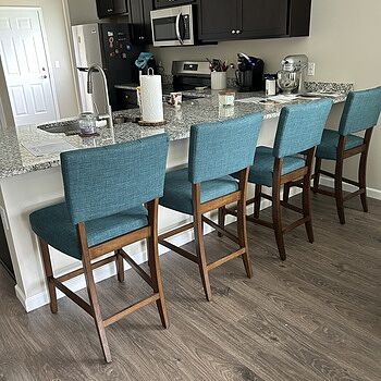 Bettie Walnut & Teal Upholstered Counter Height Stool Love my furniture!