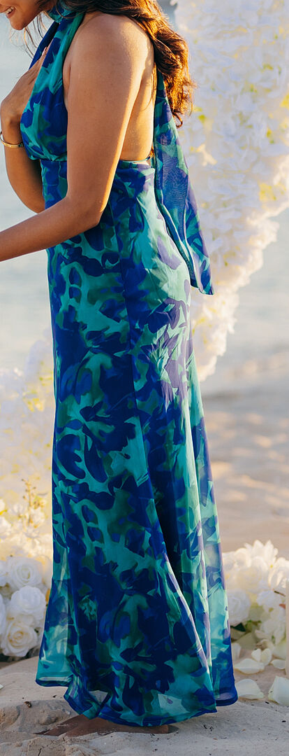 Italia Azure Halterneck Maxi Dress Abstract Blue | Selfie Leslie