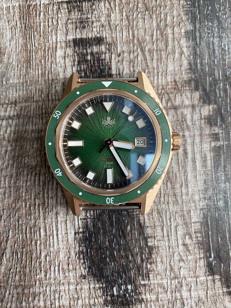 PHOIBOS Argo Bronze 200M Automatic Diver Watch PY057A Spiral